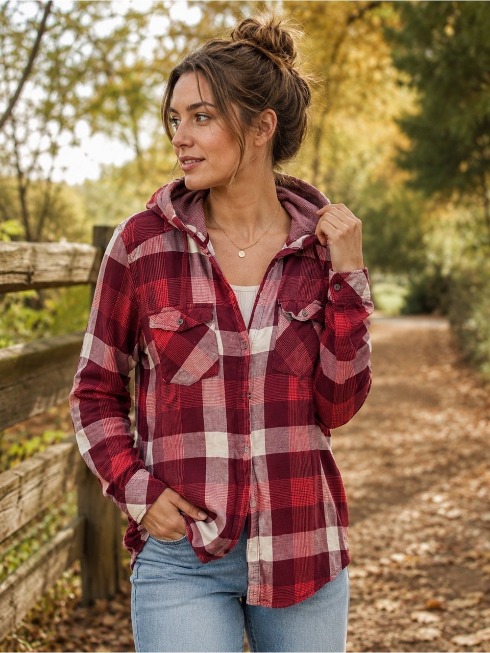 Columbia Times Two Hooded Shirt - Women's Lightweight Red Plaid Jacket Large